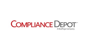 A red and white logo for compliance depot