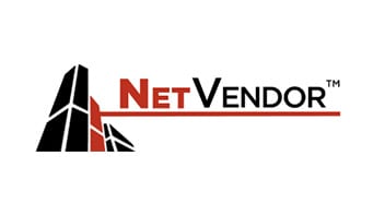 A red and black logo for netvendors